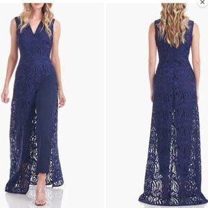 KAY UNGER KIMORA WALK THROUGH LACE NAVY JUMPSUIT sz 10